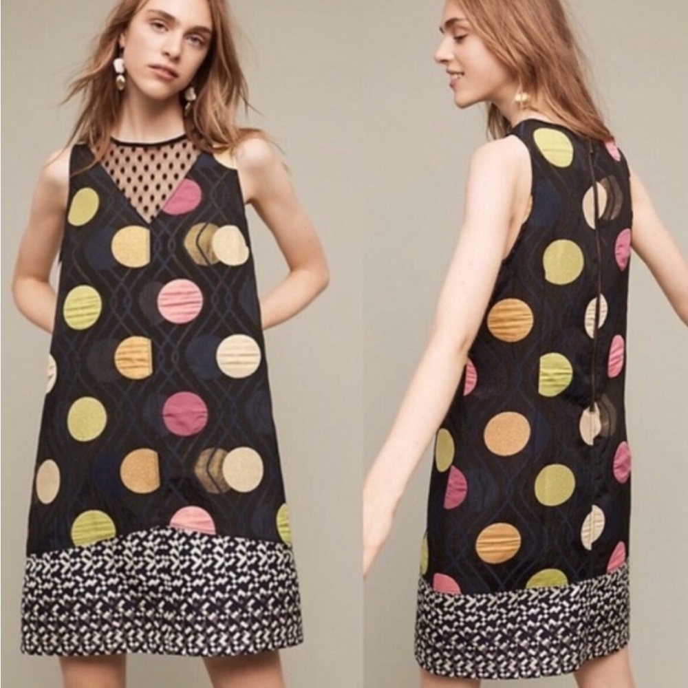 Maeve Anthropologie Tilde Polka Dot Black Dress Size Medium